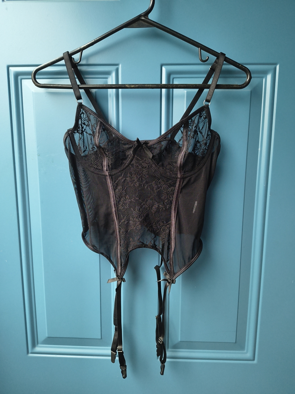 Black Lace Bustier with Garter Straps - Women Intimates